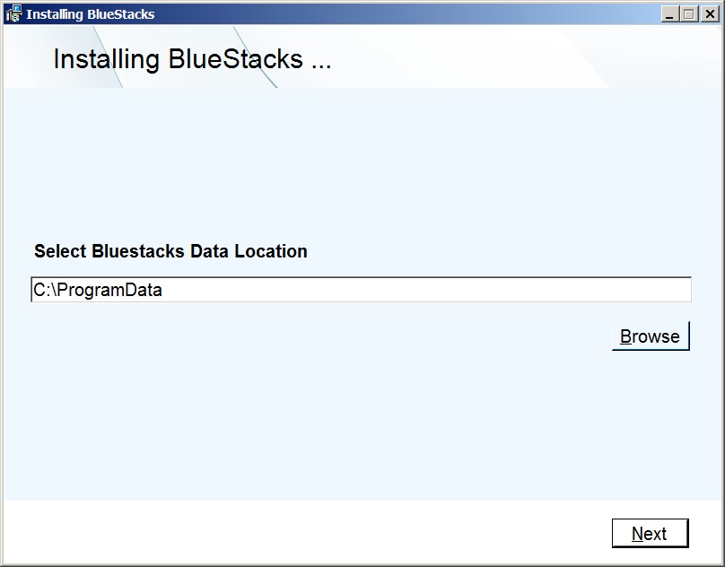 Выбор места установки BlueStacks