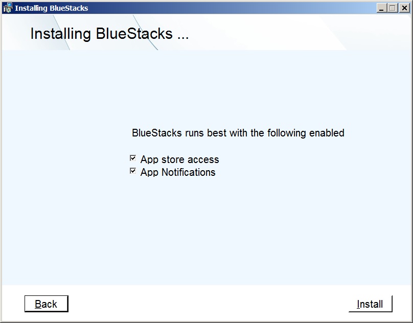 Опции установки BlueStacks
