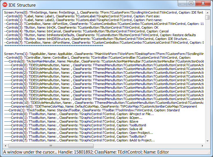Окно со списком всех объектов IDE Delphi 10.3 Rio