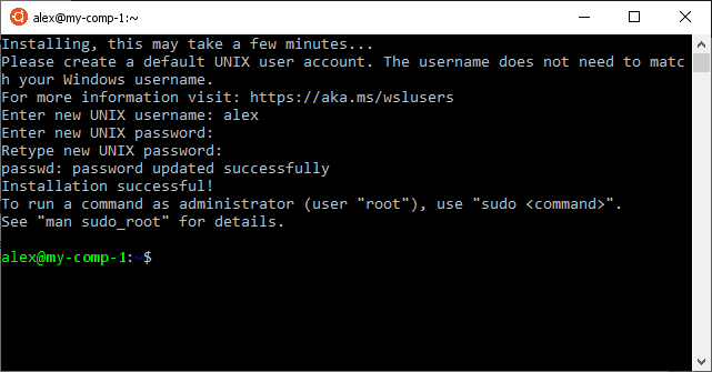 Завершение настройки Ubuntu 18.04 для Windows 10