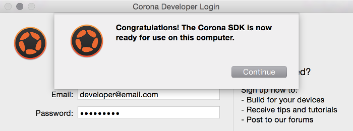 Активация Corona в OS X завершена