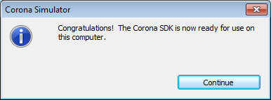 Активация CoronaSDK в Windows завершена