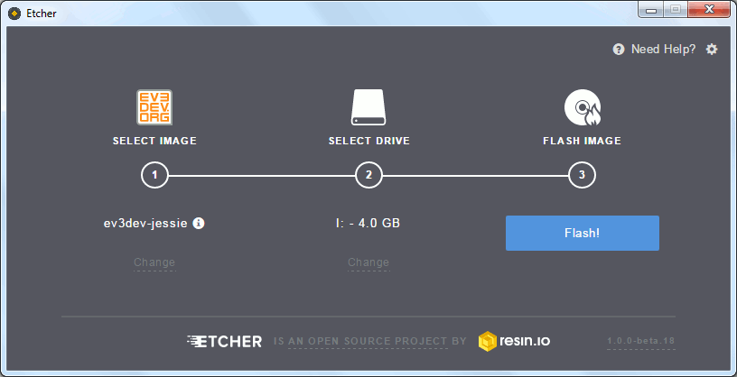 Старт записи образа диска на SD-карту в программе Etcher